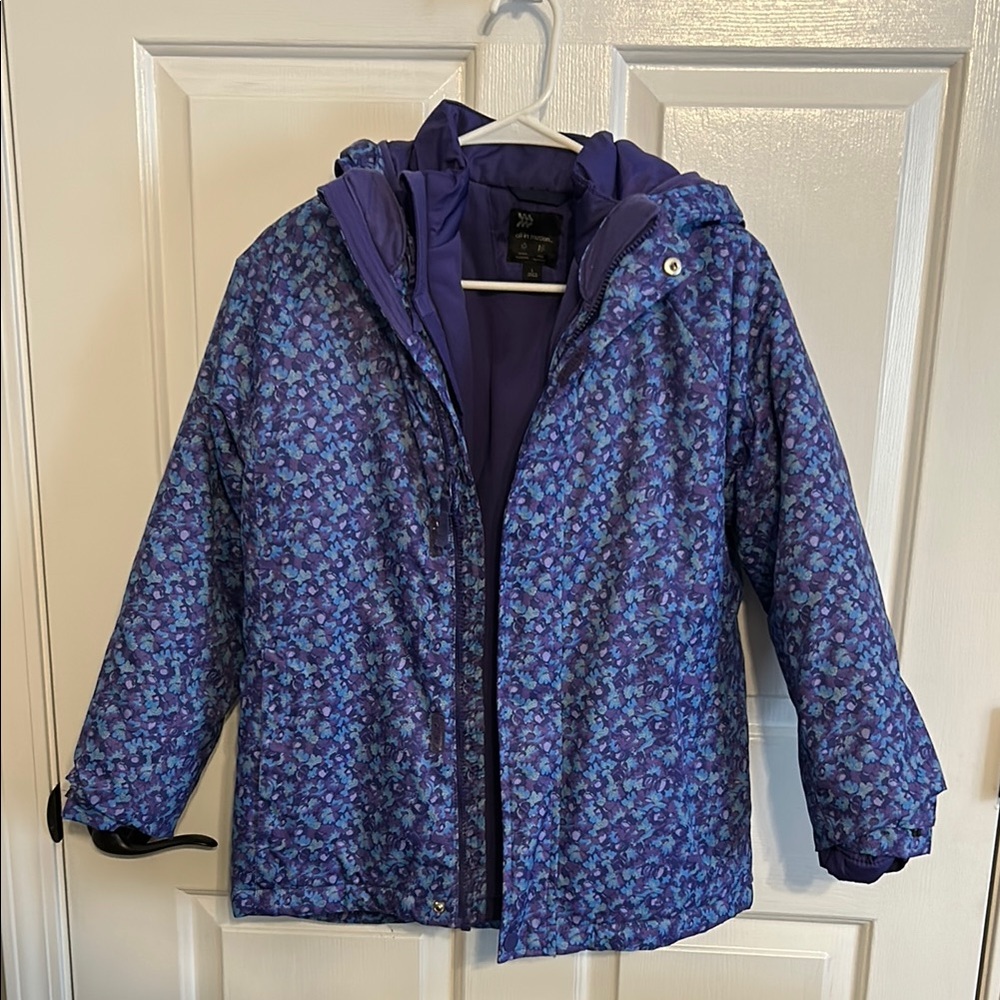Purple & Blue Ski Puffer Jacket with Hood